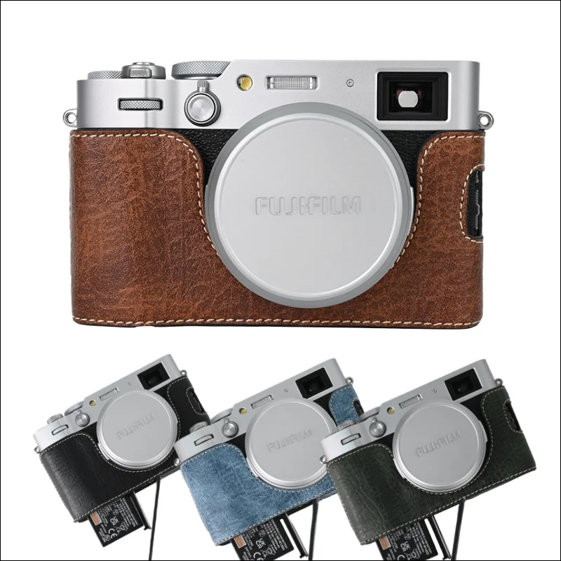 PU Leather Camera Case Bag Half Body Base Cover For Fujifilm X100VI Protective Shell