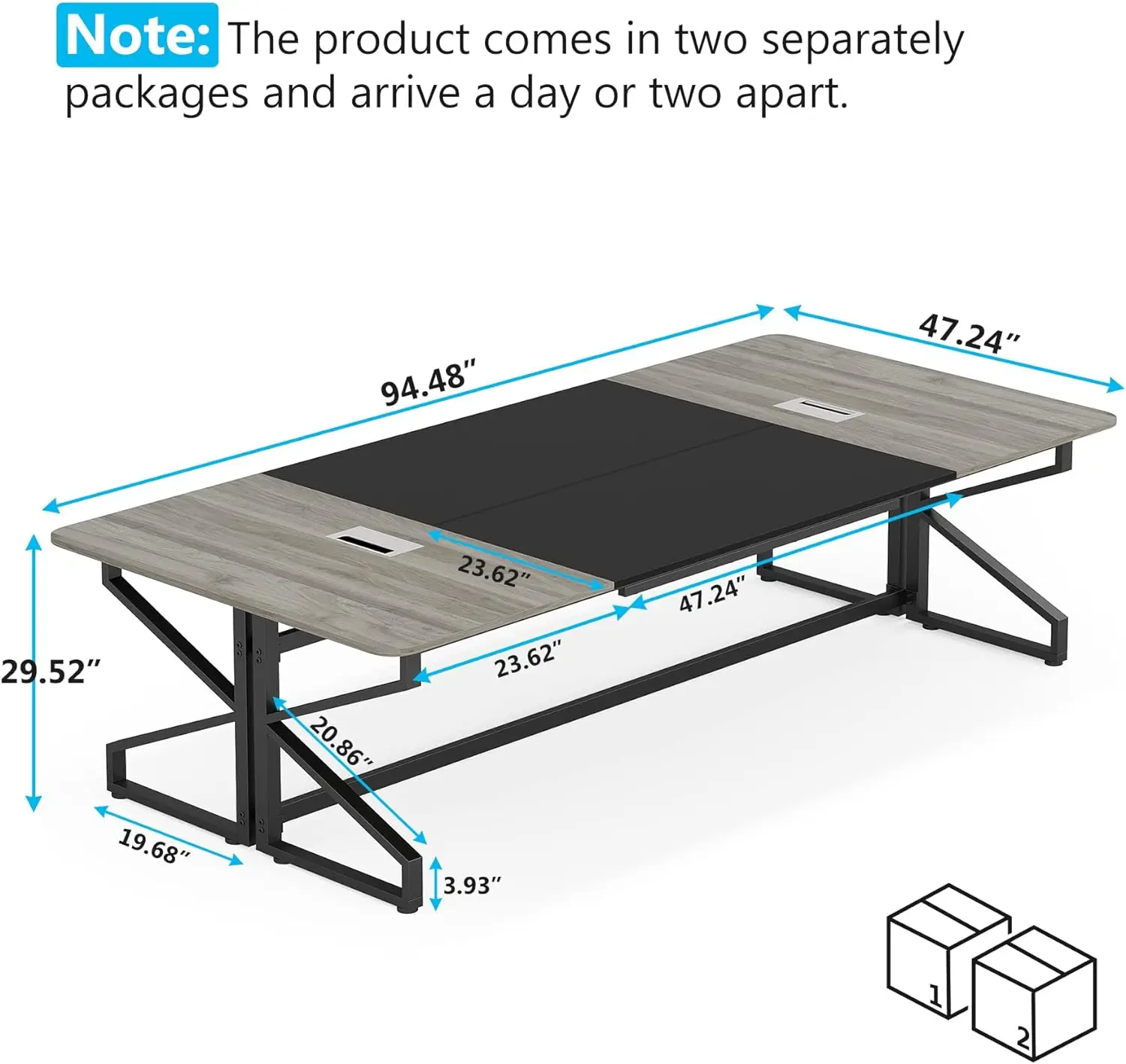 8FT Conference Table, Rectangular Meeting Room Tables with Cable Grommet, 94.48L x 47.24W x 29.52H Inch, Table Desk