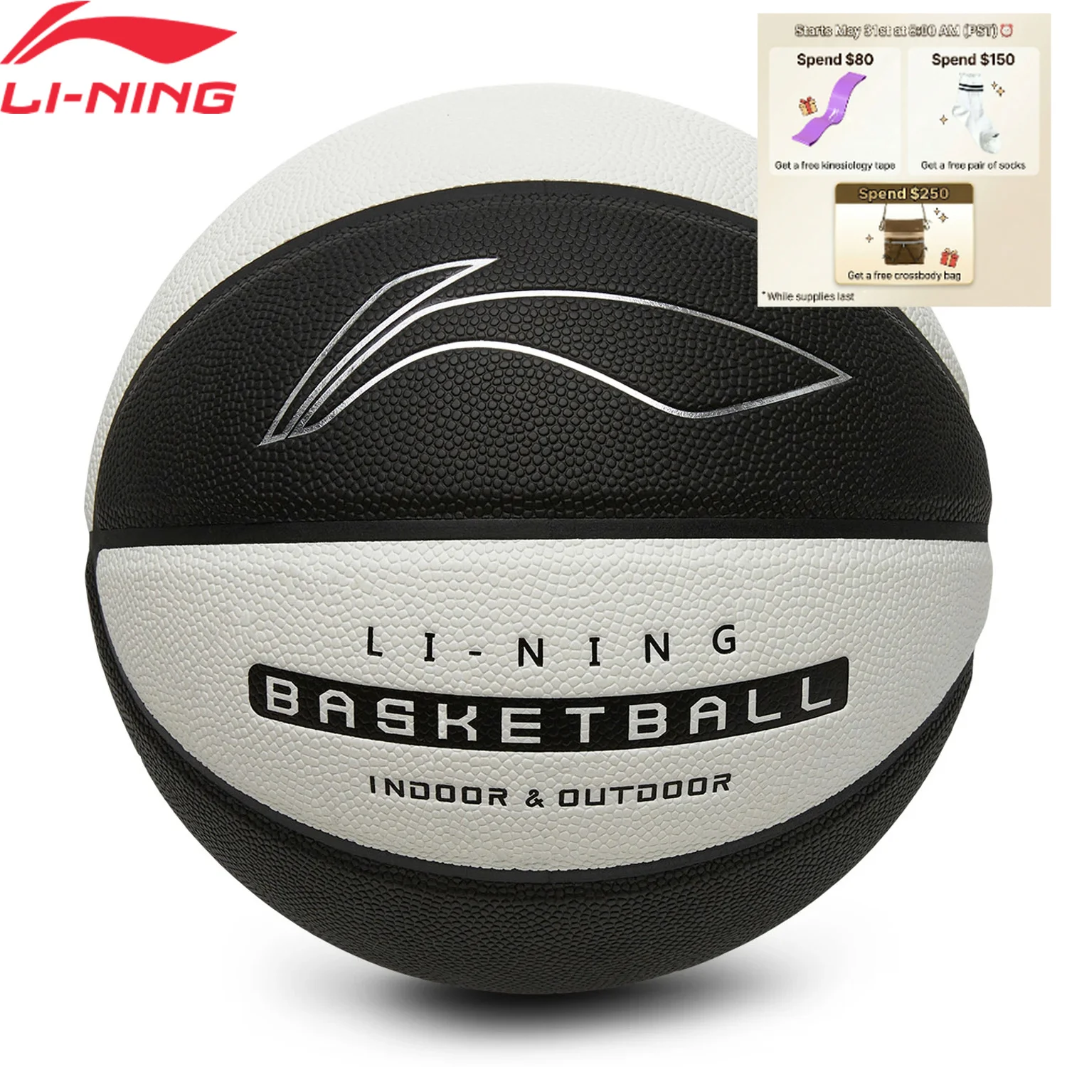 Li-Ning Unisex B6000 Passion Indoor & Outdoor Basketball Size 7 Uninflate Stable Durable LiNing Competition Ball ABQW011