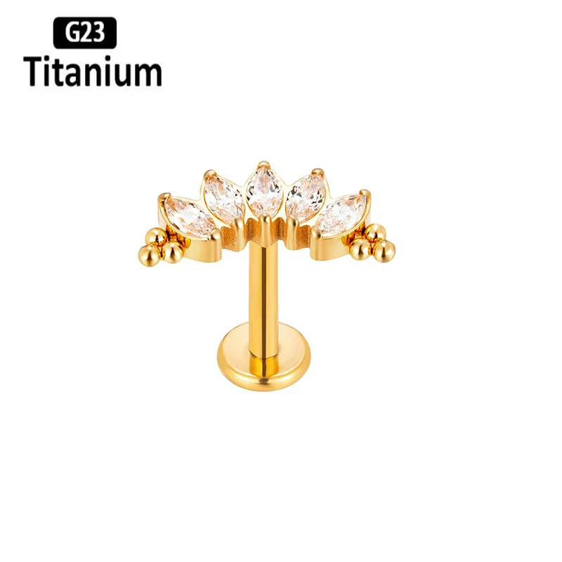 G23 Titanium Lip Piercing CZ PVD Internally Threaded Labret Earring Ear Stud Lip Rings Ear Cartilage Helix Lobe Body Jewelry 16G