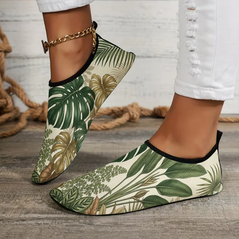 1 Pair Unisex Retro Tropical Plant Print Sandals, Non-slip Soft Sole Quick Dry Breathable Slides for Summer Beach Pool Travel