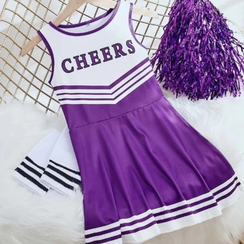 Children\'s Cosplay Skirt Cheerleading Uniform with Small Ball Five-color Sleeveless Football Campus Performance Cosplay Skirt