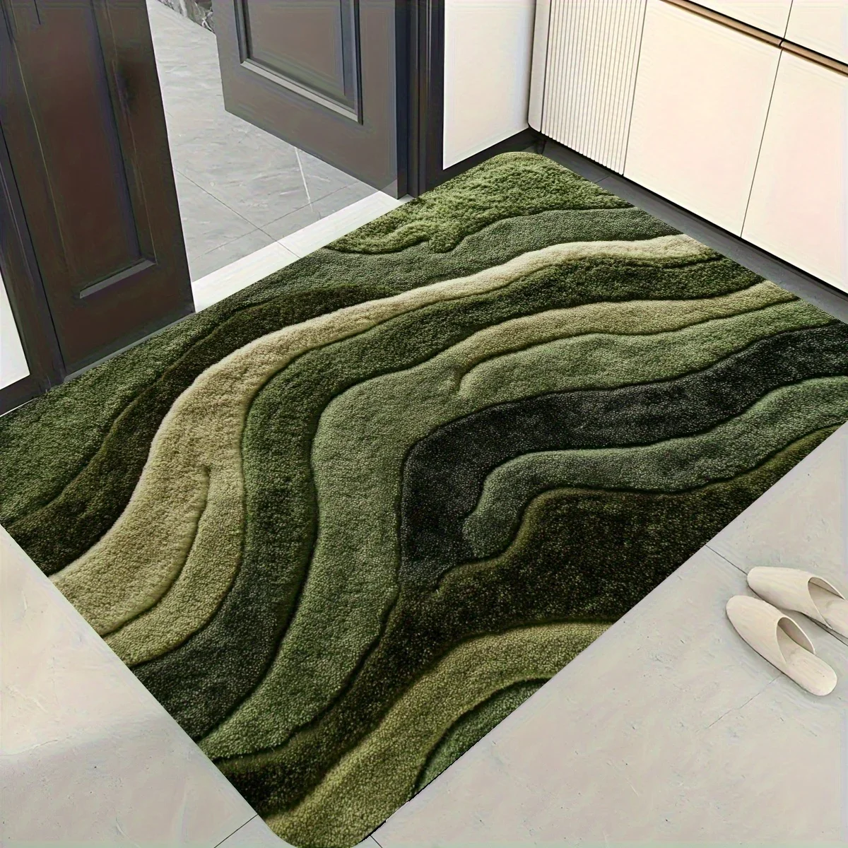سجادة بنمط نابض بالحياة باللون الأخضر المموج، حصيرة ماصة قابلة للغسل في الغسالة للحمام وغرفة المعيشة وغرفة النوم في الهواء الطلق، ديكور المنزل #4