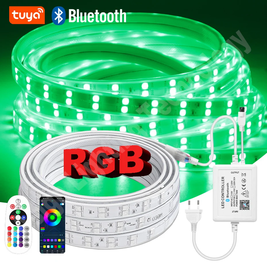 100m 50m 30m 220V RGB Led Strip lights SMD 5050 IP67 Waterproof Flexible Tape IR Remote/Bluetooth/WiFi Control with EU Plug