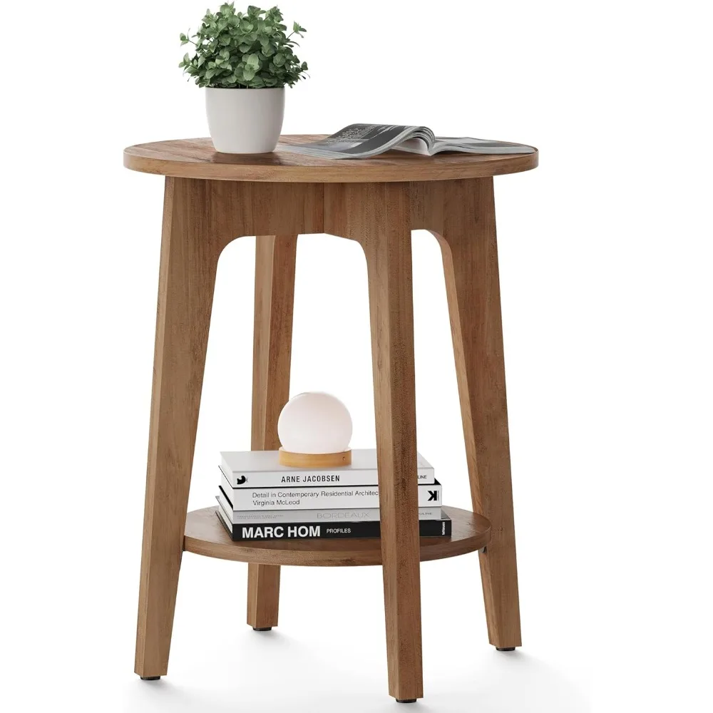 

VASAGLE MAEZO Collection - Side Table, 2-Tier Small Round End Table, Nightstand with Tapered Legs, Curved Transitions, for Small