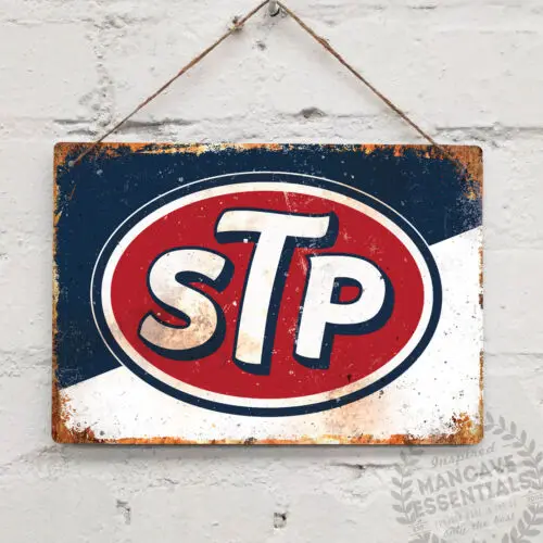 STP Retro Logo. Replica Vintage Metal Wall Sign Plaque Garage Cafe Race Car Bike