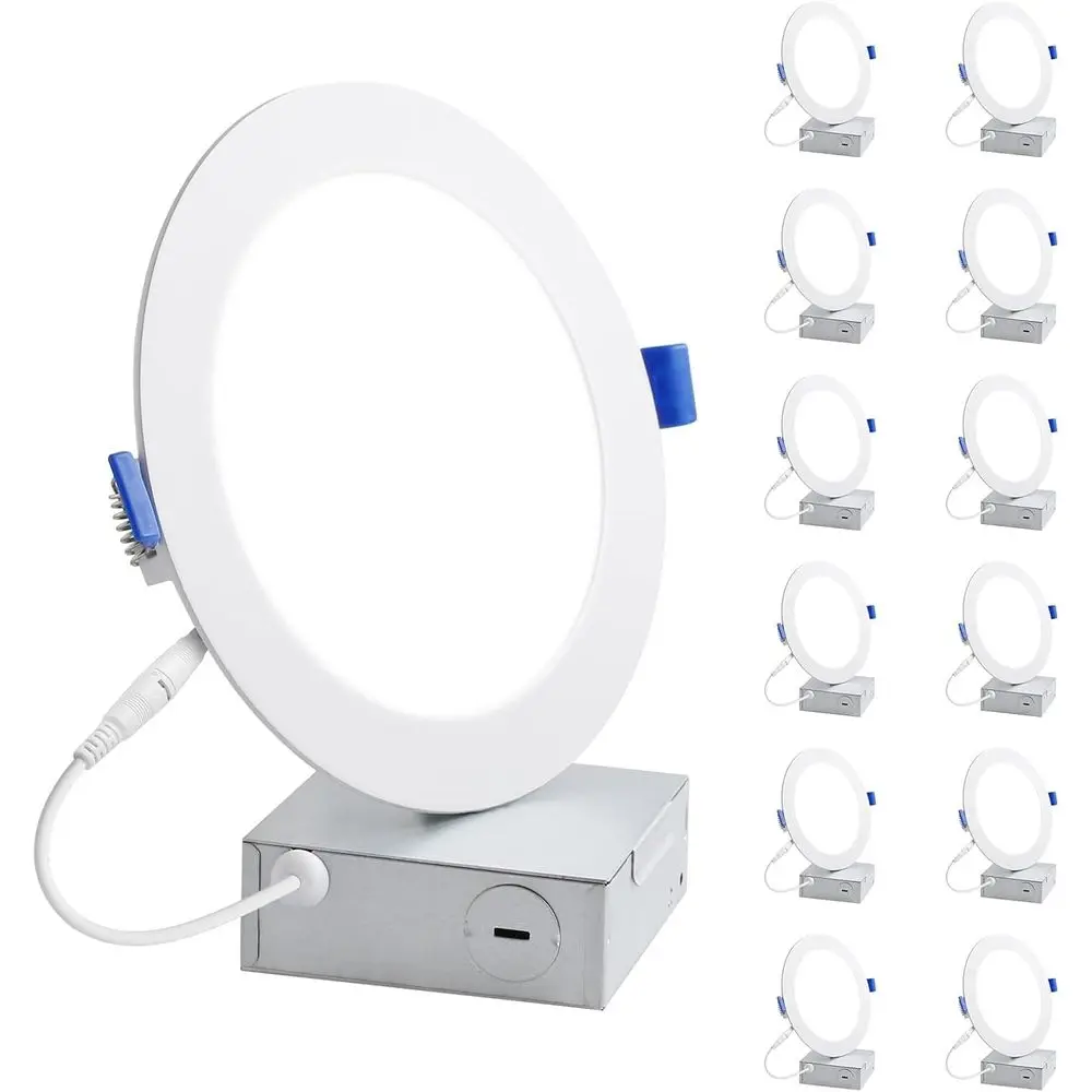 

12 Pack 4 inch CanlLED Reced Light Ultra-Thin, Dimmable Downlight 5000 Kelvin Daylight with Junction Box, 750 Lumen High Brightn