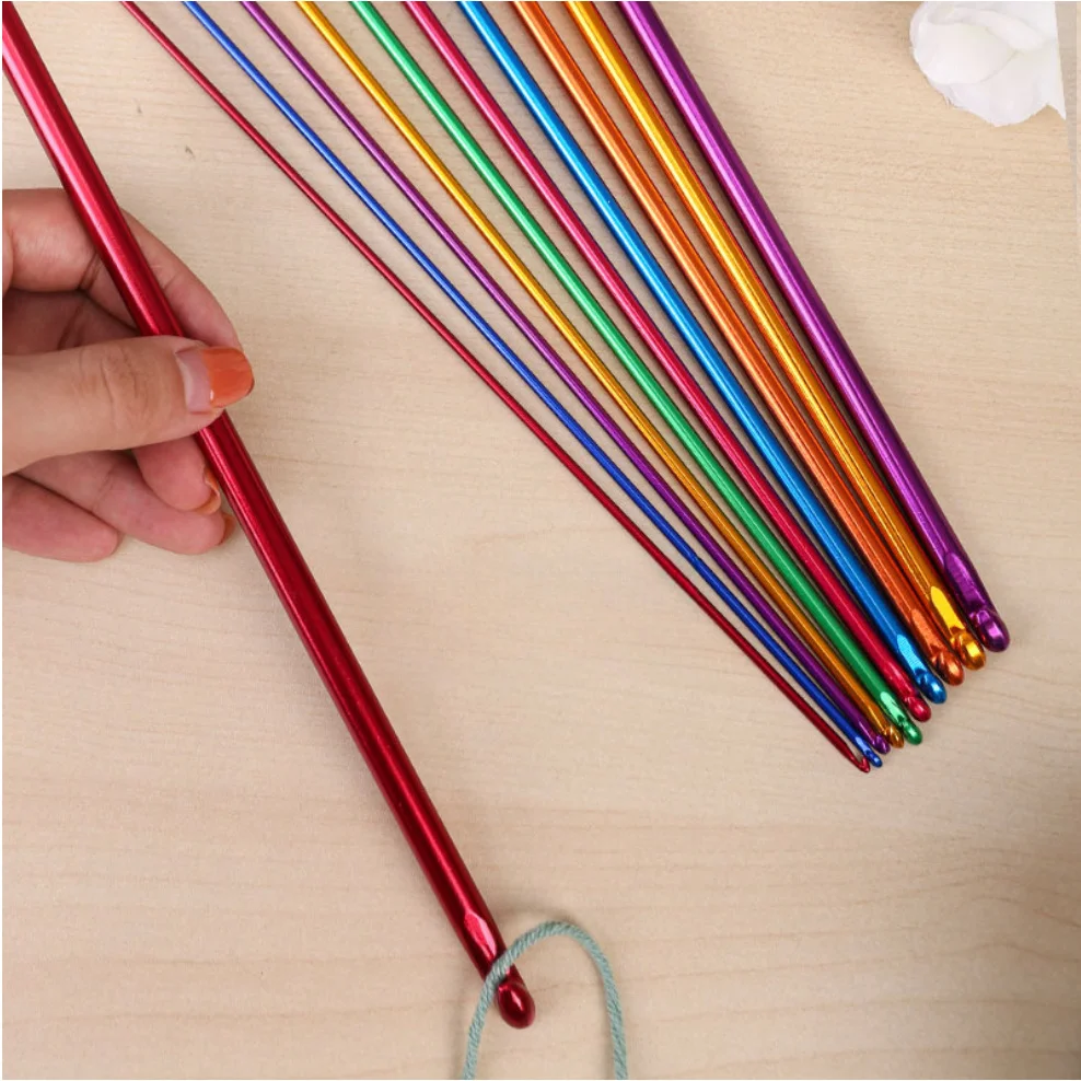Colorful Aluminum Oxide Extended Crochet Hook Set, Tunisian Crochet Hook Set, Includes 7Pcs Tunisian Crochet Hooks, 2Mm/2.5Mm/3.5Mm/4.5Mm/5.5Mm/6Mm/8Mm, Length 27cm and Colorful Markers, 20Pcs, Large Eye Needles 10Pcs, 60Inch Soft Ruler 2Pcs, Smooth Tunisian Afghan-Style Knitting Hook, DIY Yarn