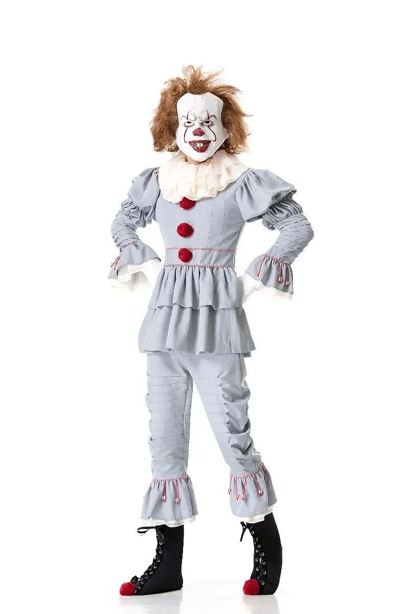 Costume da clown spaventoso cosplay di Halloween unisex per adulti, carnevale, festa in maschera