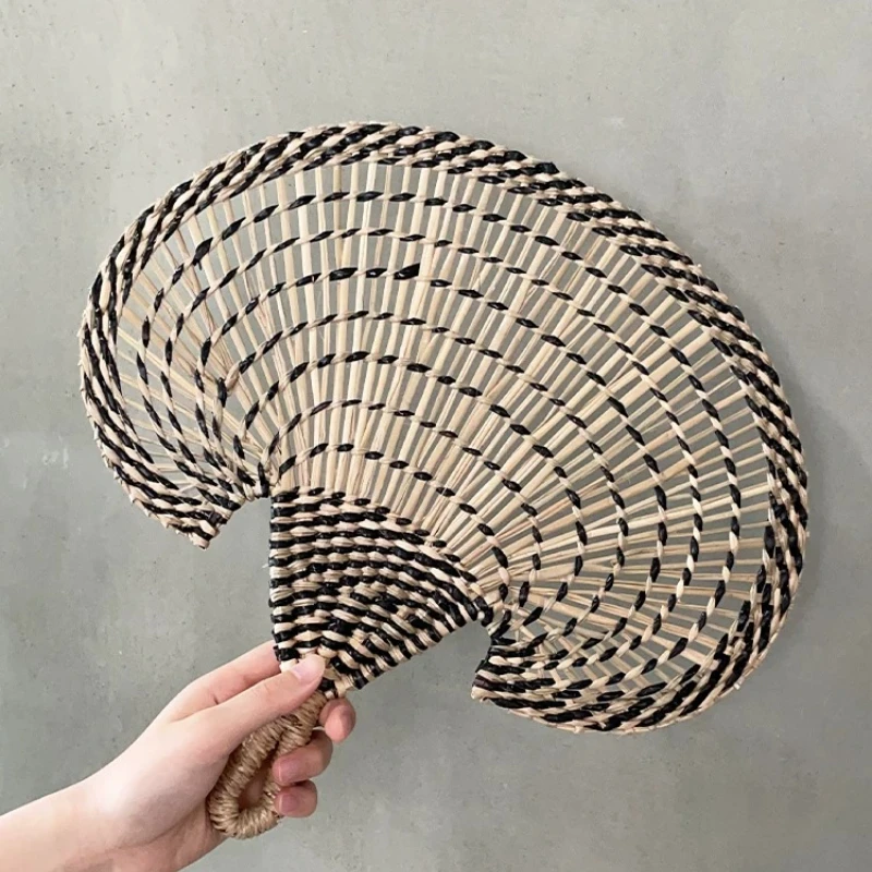 Handwoven Natural Seagrass Palm Fan Mosquito Repellent Banana Leaf Hand Fan Summer Handheld Fan for Kids Baby Vintage Home Decor