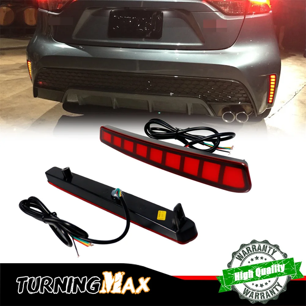 Car Red LED Rear Bumper Reflector Light Function as Tail /Brake Rear Fog Light w/ Turn Signal Light For Toyota Corolla 2020-2021