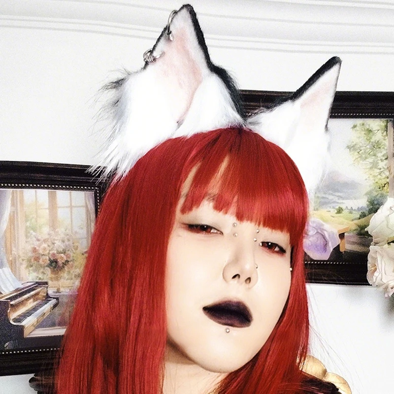 Plush Ear Hair Clip Headband Lolita Furry Cat Fox Dog Bat Devil Bunny Leopard Pig Wolf Party Anime Costume Halloween