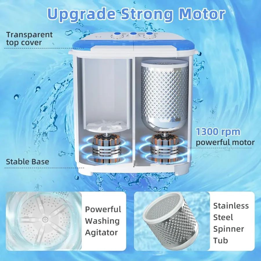 غسالة محمولة بحوض مزدوج بسعة إجمالية 14 رطل تتميز بغسالة 9 رطل ومجفف دوار سعة 5 رطل مثالي للشقق R #5