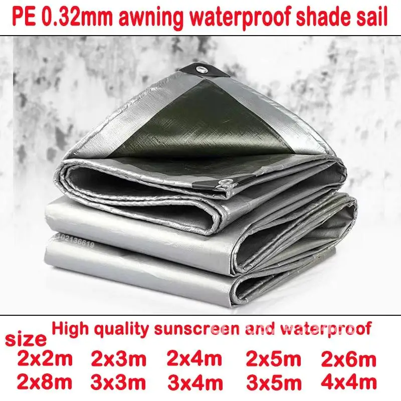 0.32mm PE tarpaulin rain cloth outdoor garden plant shed boat car truck awning waterproof shade sail pet dog roof cover 2x2m3x5m