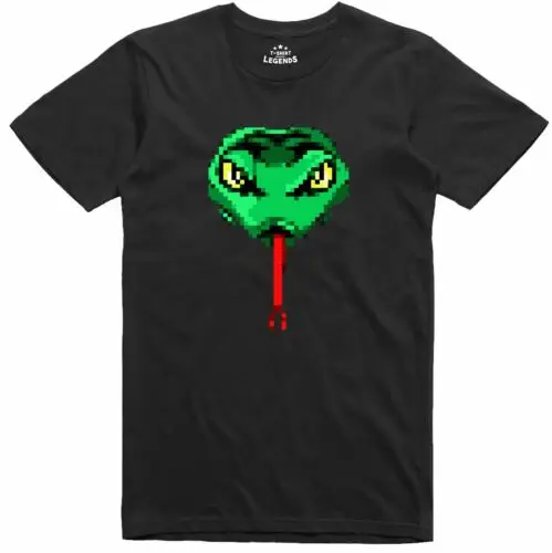 Camiseta Hombre 8 Bit Retro Píxel Arte Serpiente Estampado Natural Corte Normal