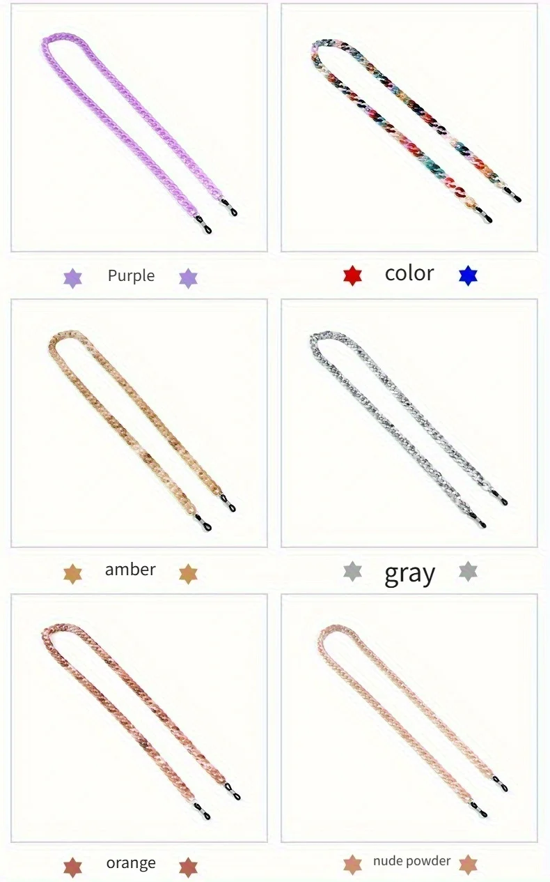 1ps Acryl Mehrfarbige Brillenkette Sonnenbrillenband Anti-Rutsch-Lanyard Halsseil Brillenzubehör – Detail 6