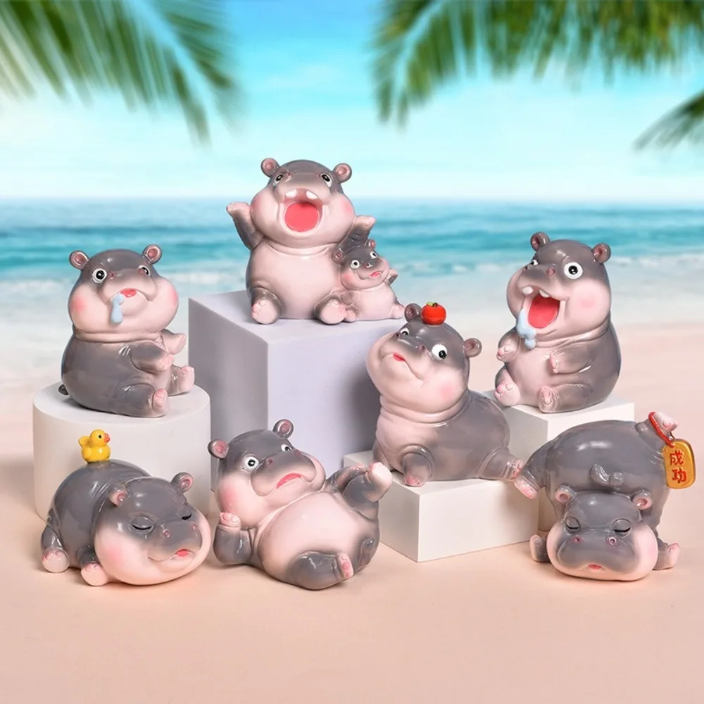 1pc/6pcs New Moodeng Happy Day Blind Box Cute Hippo Cartoon Animal Figure Doll Small Resin Mystery Boxes Student Gift