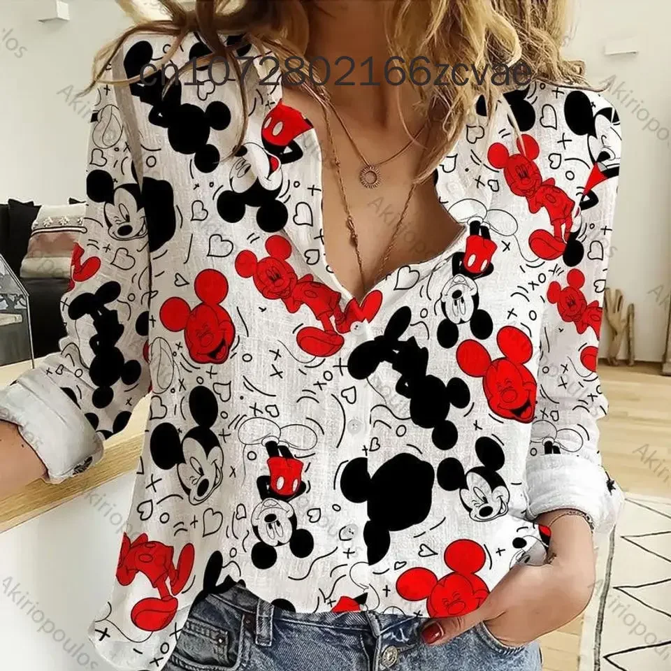 

2024 Disney Mickey Shirt Women'S Fashion Graphic Loose Shirt New Fashion Fashion New Women'S Top Minnie Mouse Temperament Top