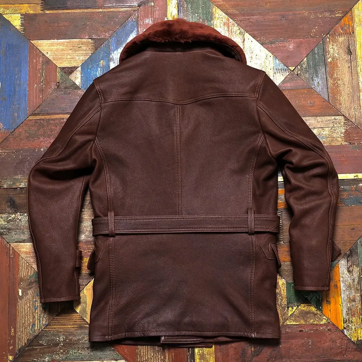 Tailor Brando American Retro Head Layer Cowhide Men's Rancher's Coat Mid-Length Genuine Leather Warm Safari Jacket