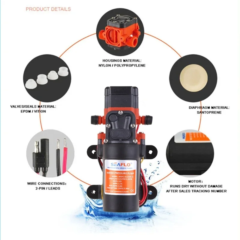 Water Diaphragm with Pressure 35PSI 12v Self Priming Sprayer for Fresh Water for Rv Marine Yacht