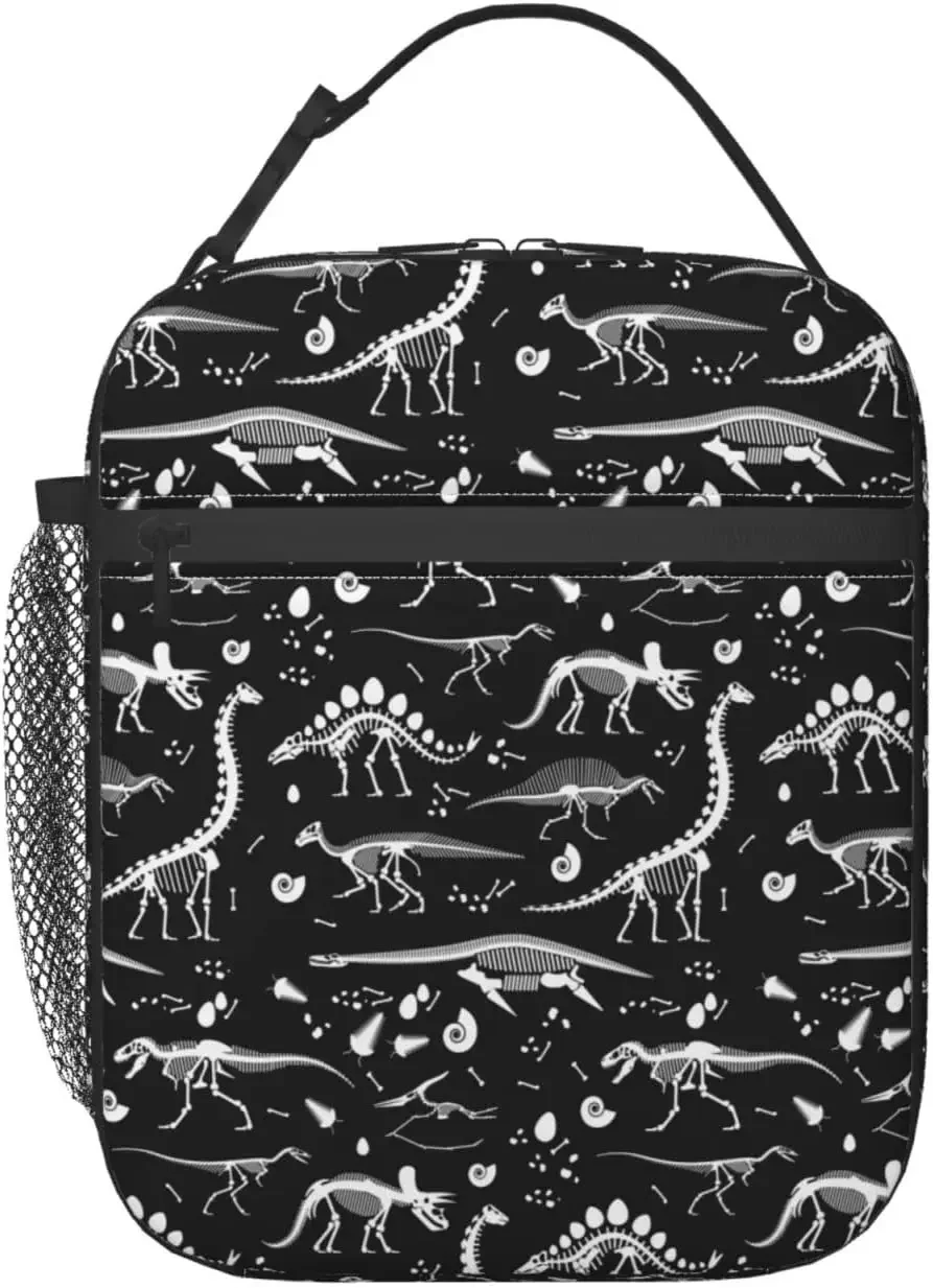 Dinosaurs Black and White Totes Lunch Bag Portable Insulated Lunch Box Back to School Picnic Office Travel