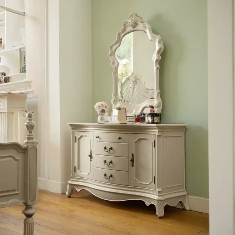 Solid Wood Dresser White Makeup Table Large Bedroom Furniture Villa Flat Customization Retro Style