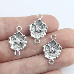 Newest 15Pcs 15*24mm Antique Silver Color Alloy Rose Connector Charms Vintage Earrings Necklace Pendant For DIY Jewelry Making