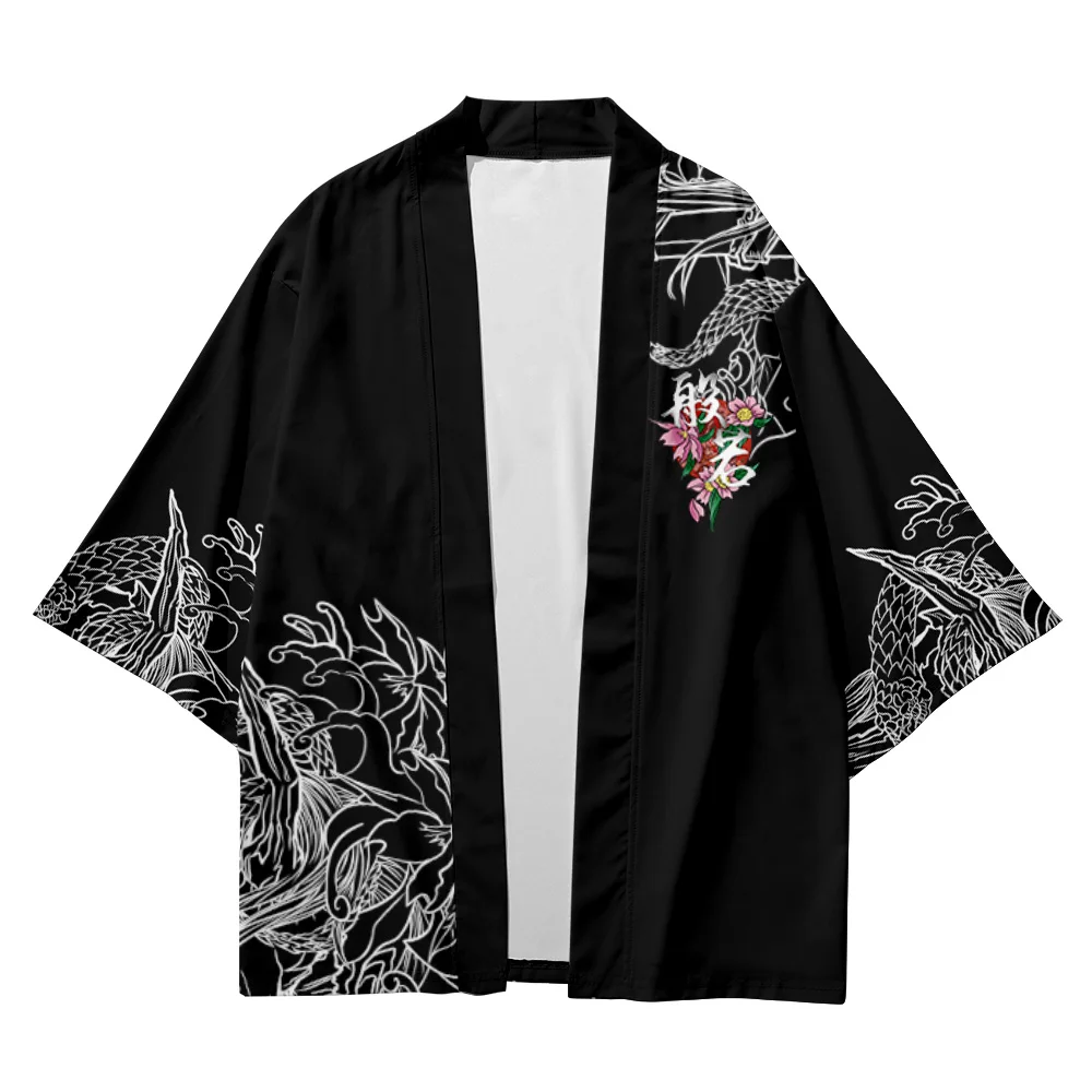 Kimono Shorts Harajuku Japanese Traditional Demon Print Kimono Suit Cosplay Samurai Haori Men Anime Cardigan Beach Yukata Set