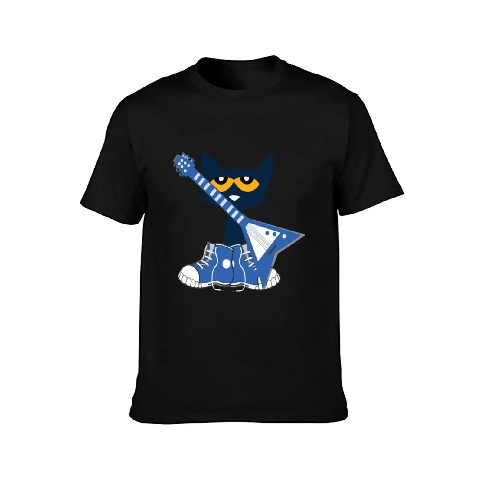 Pete the cat rocking in blue shoes and blue guitar T-Shirt Outdoor Sports Short Sleeve Top T-Shirt