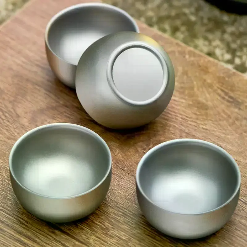 1 Pc 50ML Pure Titanium Double Layer Tea Coffee Cup, Outdoor Camping Tableware for Brewing, Ultralight Portable Mug Travel Gift