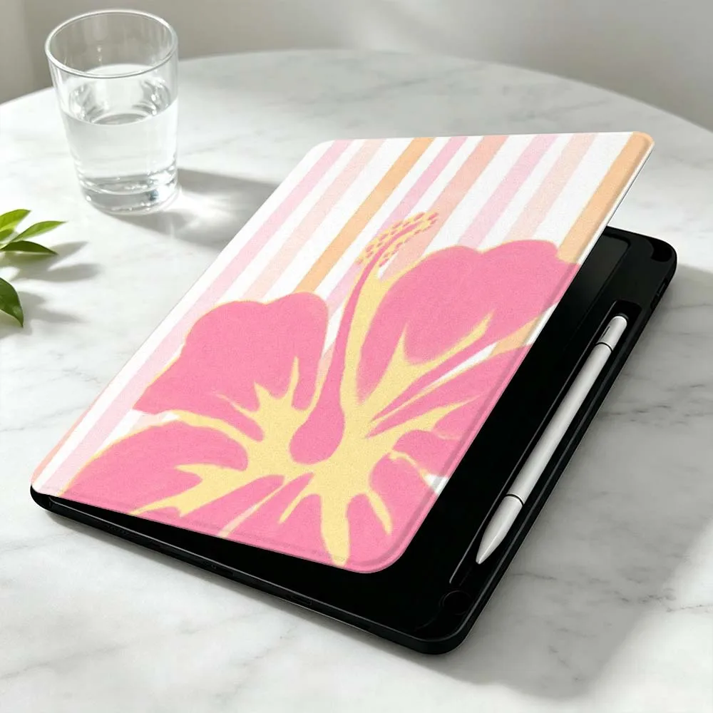 Simple Stripes Flowers Soft For iPad Pro Air mini 6 5 4 12th M5 M4 M3 M2 A16 A17Pro 360° Rotation Stylus Storage Tablet Case 6