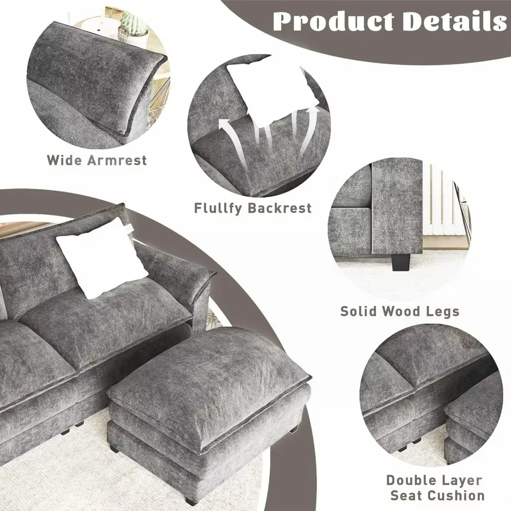 Modern Convertible Sofa U Shaped Couch, Fabric 6 Seat Sofa Set with Ottoman, Modular Sectional Sofa Couch, Sectional Couches