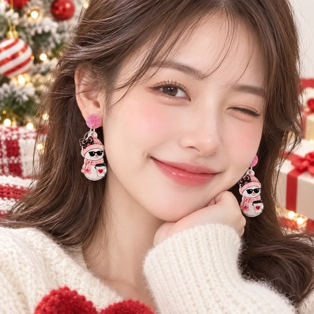 Elegant 2D Flat Acrylic Christmas Earrings Deer Xmas Tree Leopard Pendant Earrings Bow Gift Sock Ladies' Ear Jewelry Party
