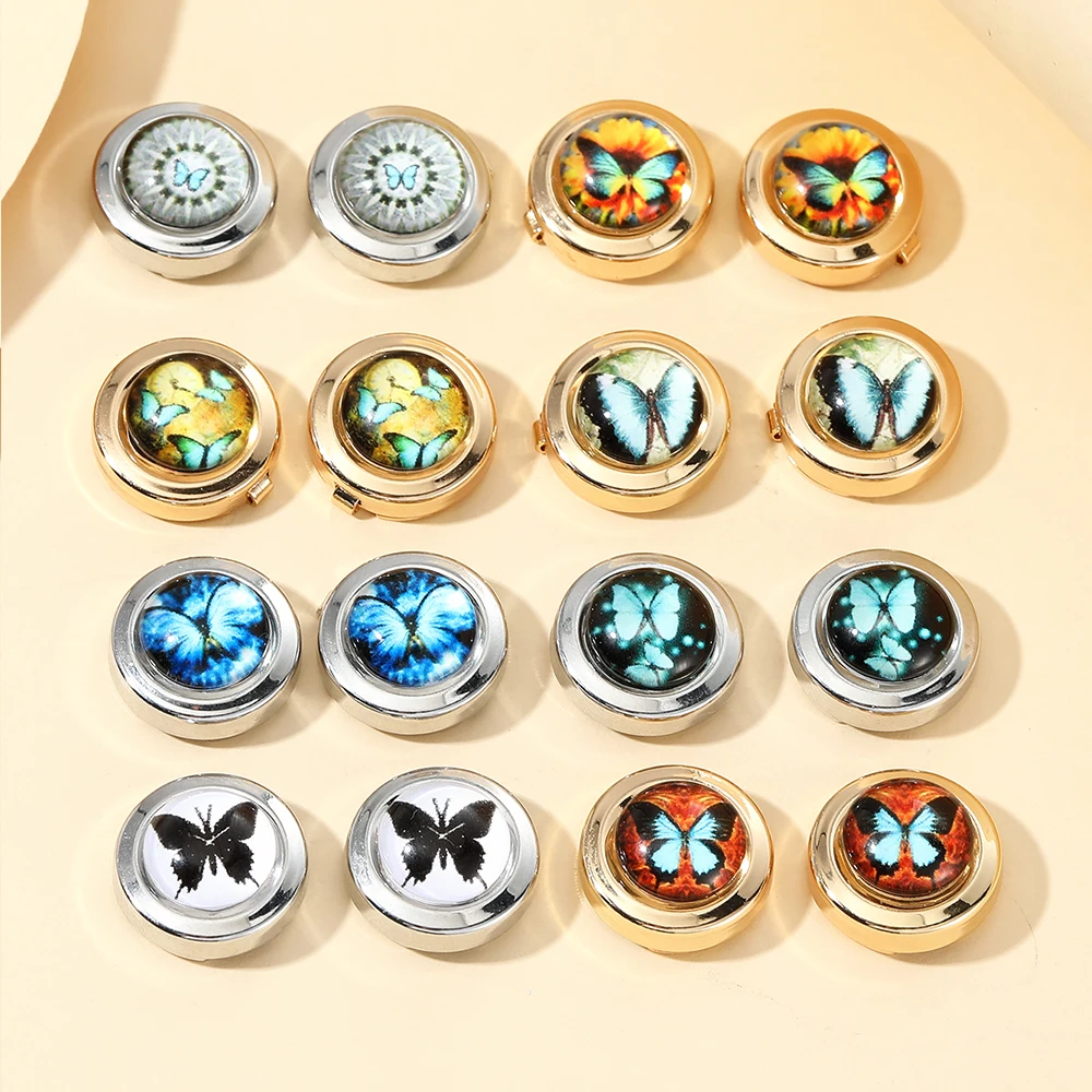 8 أنماط مضحك فراشة نمط غطاء أزرار المشبك الزجاج كابوشون أزرار أكمام صورة فنية #3
