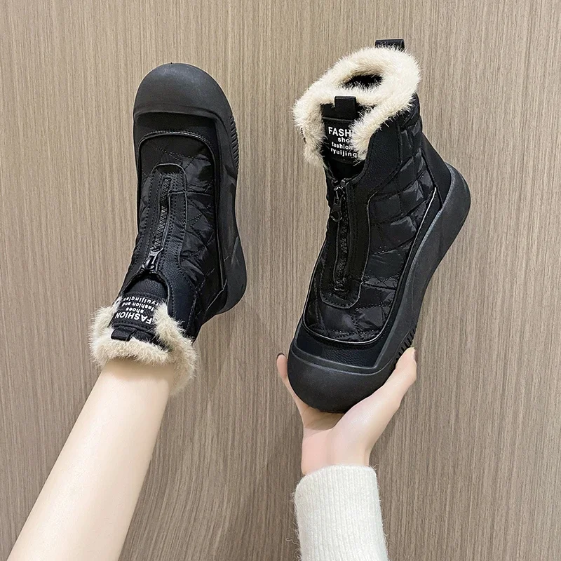 Botas de nieve impermeables Retro para mujer, zapatos de algodón vulcanizados de suela suave con aislamiento de felpa, Zapatos altos, Traf, invierno, 2023