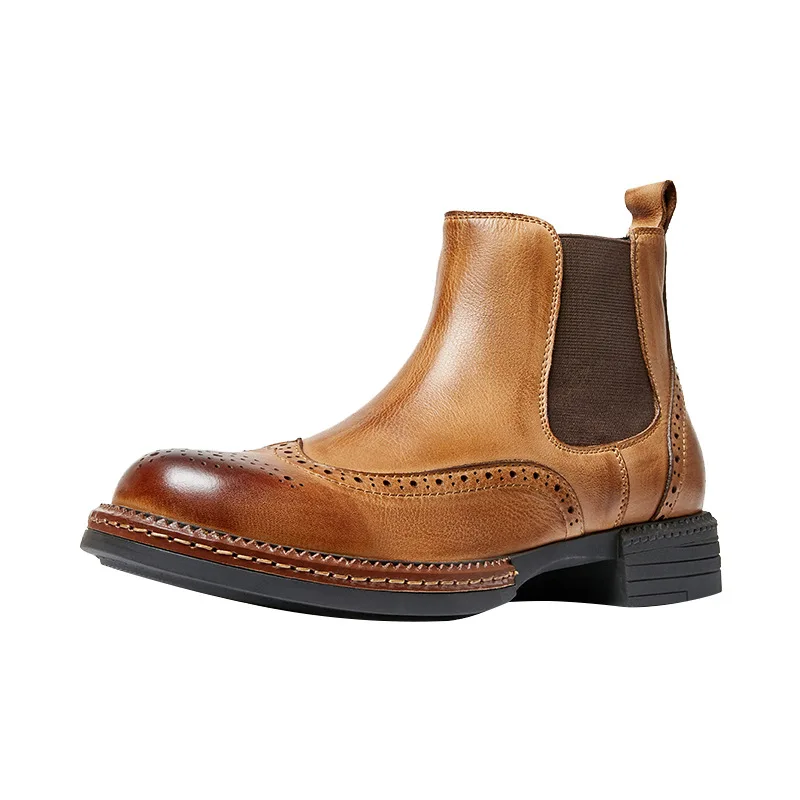CLAIAMI High Quality Leather Chelsea Boots Men First-layer Cowhide Leather Ankle Chelsea Boots High-end British Men Boots Botas