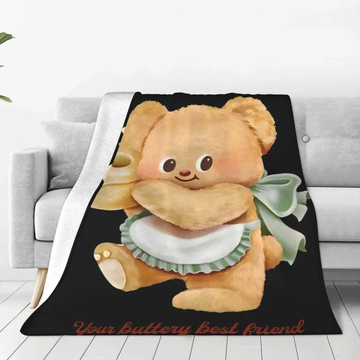 Butterbear Warm Soft Blanket Travel Plush Bedding Throws Funny Couch Chair Flannel Bedspread Sofa Bed Cover