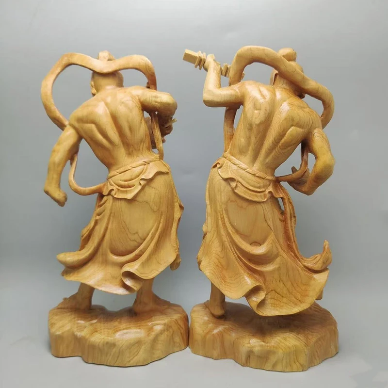 Wood carving Hum Ha Two Will Door God Statue  Chinese Mythological figure Home Living Room Office Feng Shui Guardian StatueApair