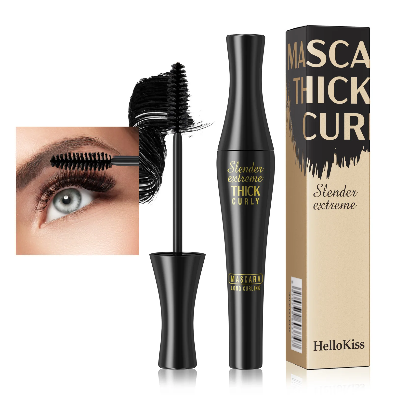 Dickes schwarzes Auge schwarz natürliche schlanke drei dimensionale Curling Mascara Primer grenz überschreitende Augen Mascara Kosmetik für Frauen