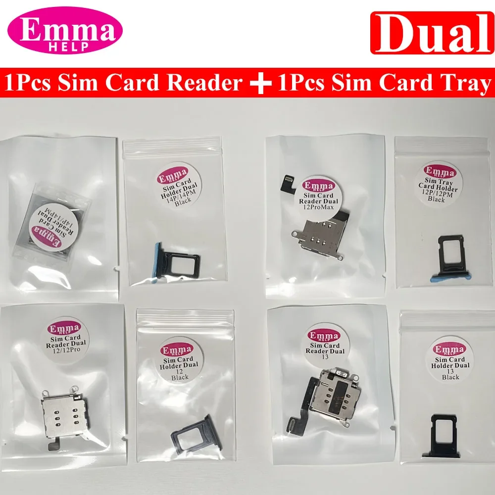 EmmaHelp 1set Dual Sim Card Reader Connector Flex Cable + Tray Slot Holder Adapter for iPhone 11 12 13 14 15 Pro Max XR XSMax