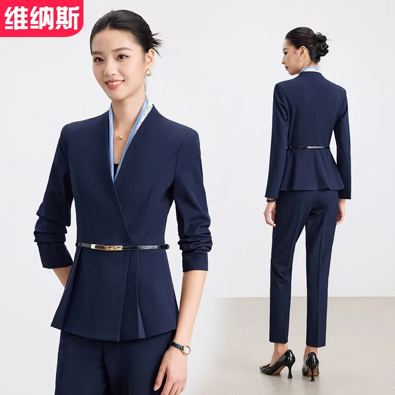 2025New Autumn Business Suit for Interviews, Formal Gray Elegant Suit Set for Professional Services and Staff Uniforms