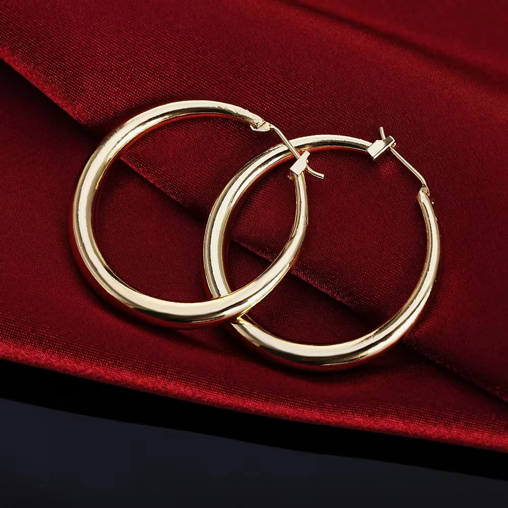 Hot Woman 18K Gold 925 Sterling Silver 3.4cm Round Hoop Earring High Quality Popular Brands Jewelry Fashion Christmas Gifts