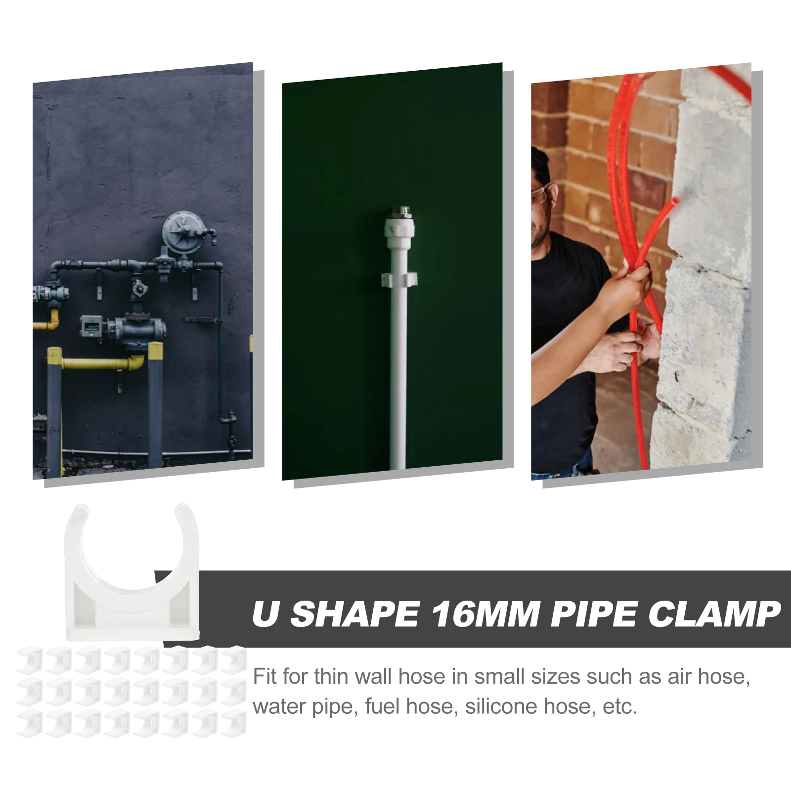 

50pcs U Shape Pipe Clamps PVC Support Riding Horse Clamp Tube Strap Double Clasp Mounting Fits Fuel Silicone Hose