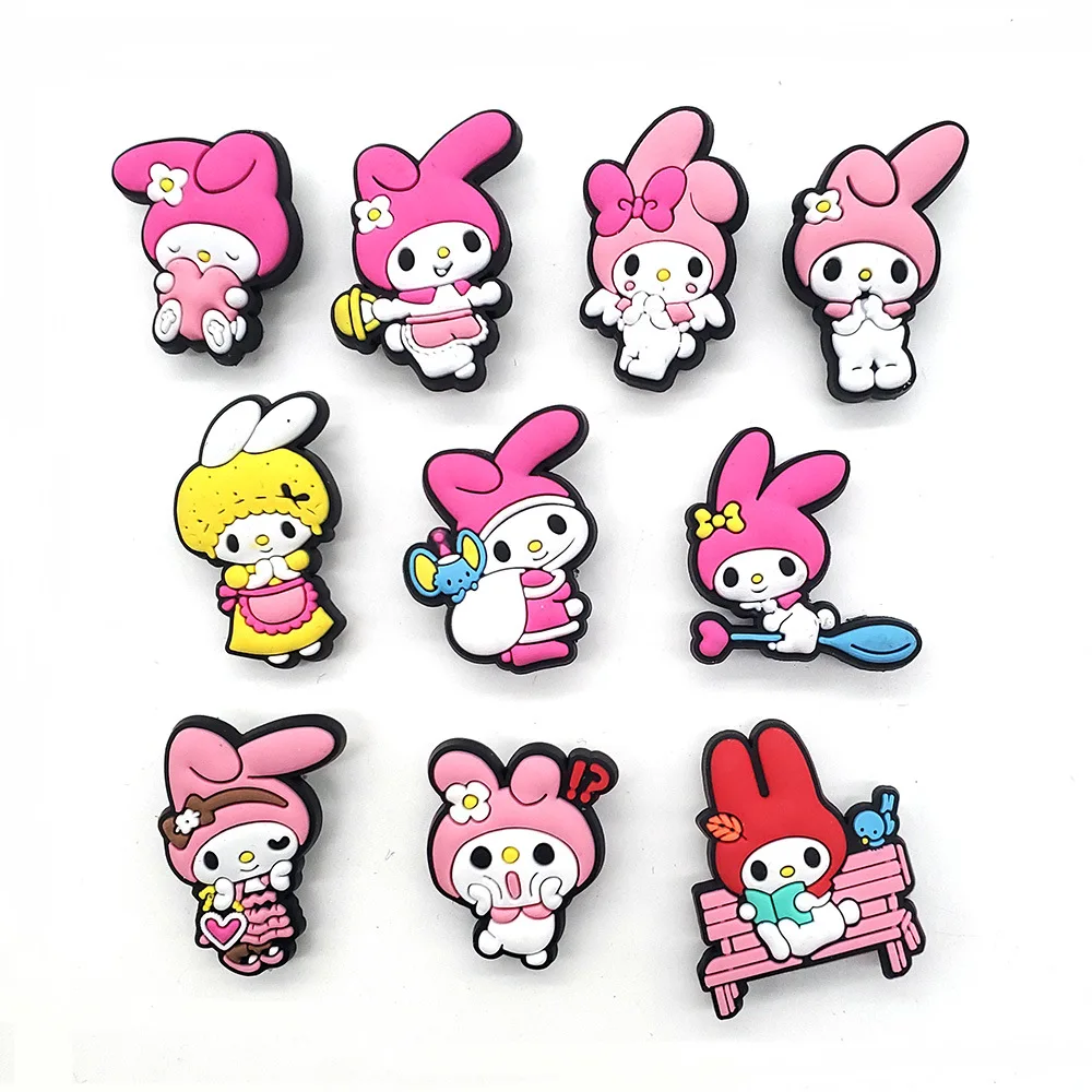 Breloques de chaussures en PVC Kawaii Rose Melody, 1/10 pièces, populaires, pour sandales, sabots, accessoires DIY, décorations et cadeaux d'anniversaire pour filles