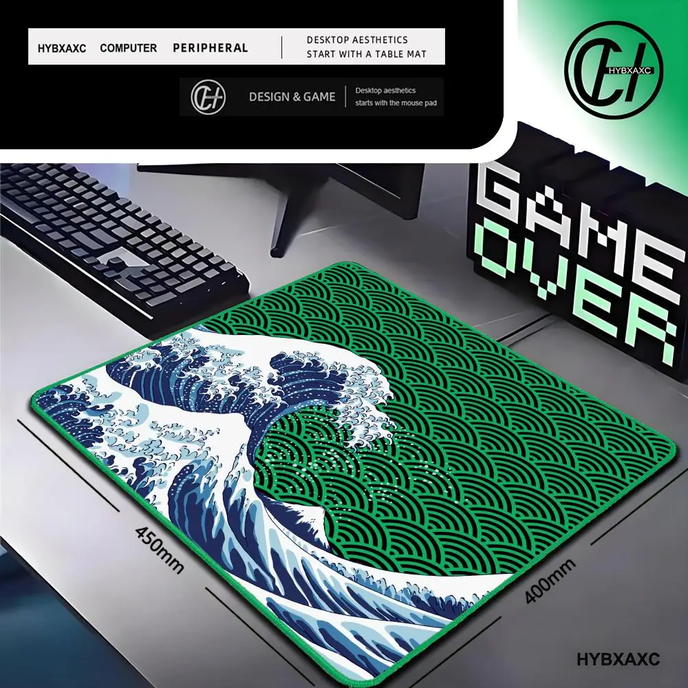 Small Size Wave Series Gaming Control Green lock edge Mouse Pad Laptop Art Design Non-slip Deskmat Office Gamer Natural Rubber