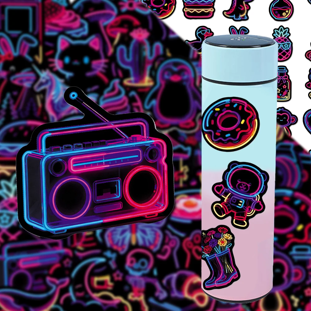 

10/30/50pcs Creative Cute Neon Light Graffiti Stickers Cartoon Decoration Decals DIY Skateboard Laptop Helmet Cool Sticker Packs