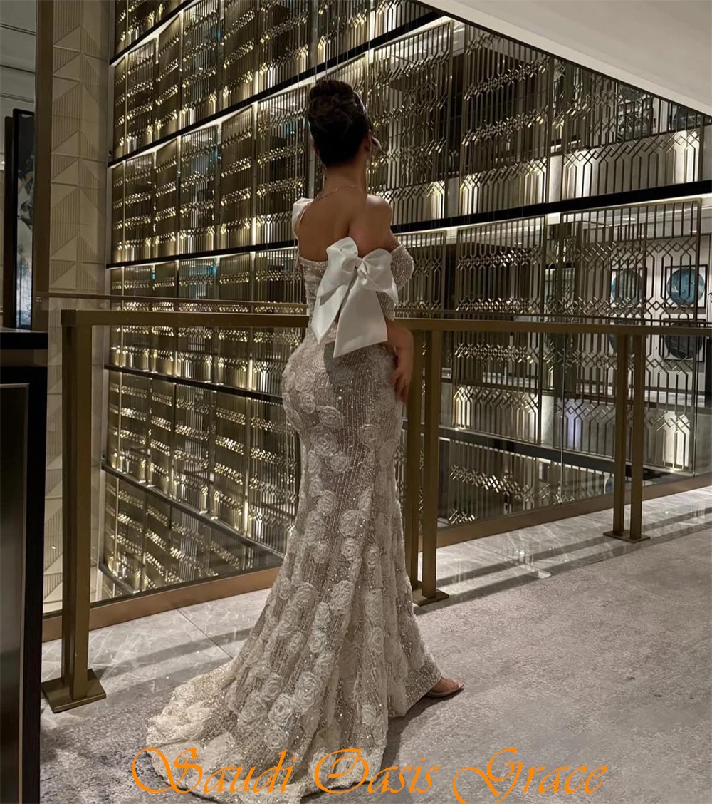 ชุดราตรีผ้าออร์แกนซ่าสีเบจเรียบง่ายแบบสั่งตัด ชุดออกงานแบบไหล่เดียวไม่มีแขน ชุดงานเลี้ยงรับปริญญาทรงเมอร์เมดผ้าเนื้อนุ่ม ประดับโบว์ ชุดราตรีแบบดารา