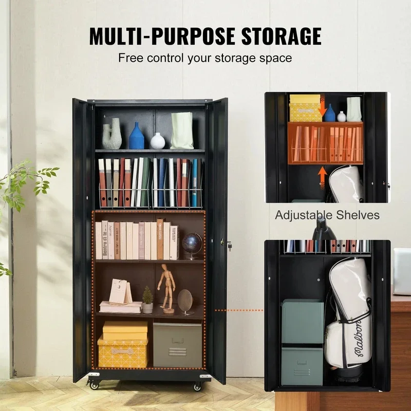 Metal Storage Cabinet With Wheels Locking With Magnetic And 4 Adjustable Shelves 1000 Lbs Capacity