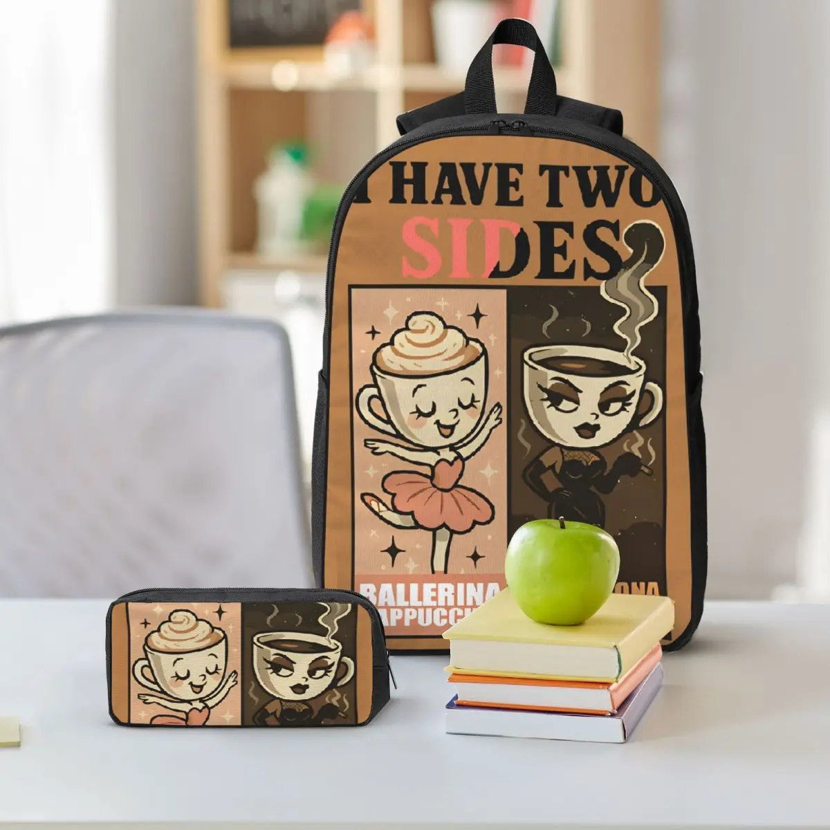 3 قطعة/المجموعة لدي الجانبين راقصة الباليه كابتشينا على ظهره للبنين بنات الدماغ المدرسة الثانوية حقيبة كتف حقيبة الغداء مقلمة