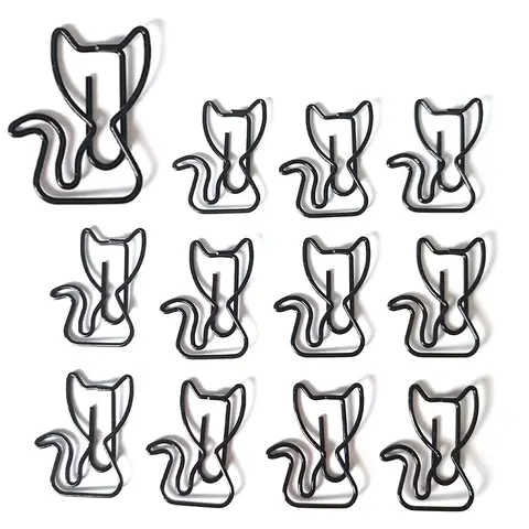 20/50pcs Cartoon Animal Paper Clip Cat Shaped Colorful Black Cat Paper Clips Metal Bookmark Cute Paper Planner Accessories